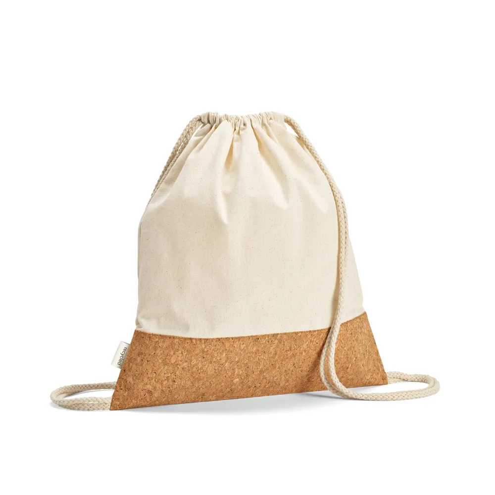 MANAUS BPACK. Sacola tipo mochila em 70% algodão reciclado e 30% poliéster reciclado (180g/m²) com base em cortiça