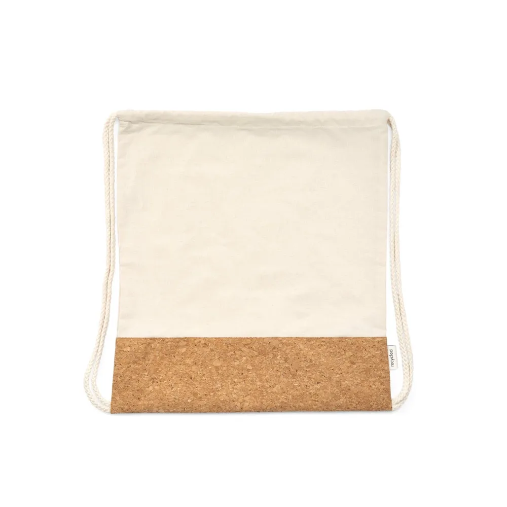 MANAUS BPACK. Sacola tipo mochila em 70% algodão reciclado e 30% poliéster reciclado (180g/m²) com base em cortiça