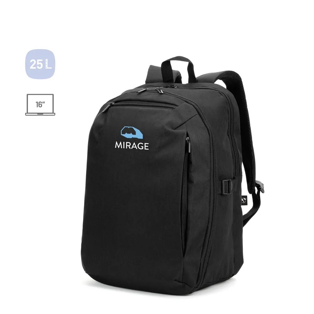 UDINE. Mochila com um compartimento de abertura total em poliéster reciclado 300D de alta densidade (16 )-92540