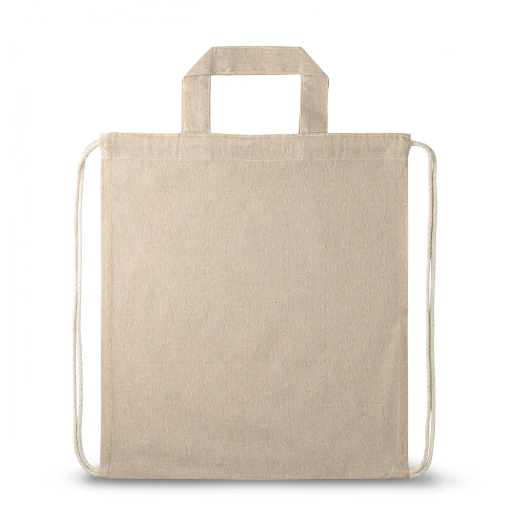 RISSANI. Sacola tipo mochila em 70% algodão reciclado e 30% poliéster reciclado (140g/m²) sem tingimento