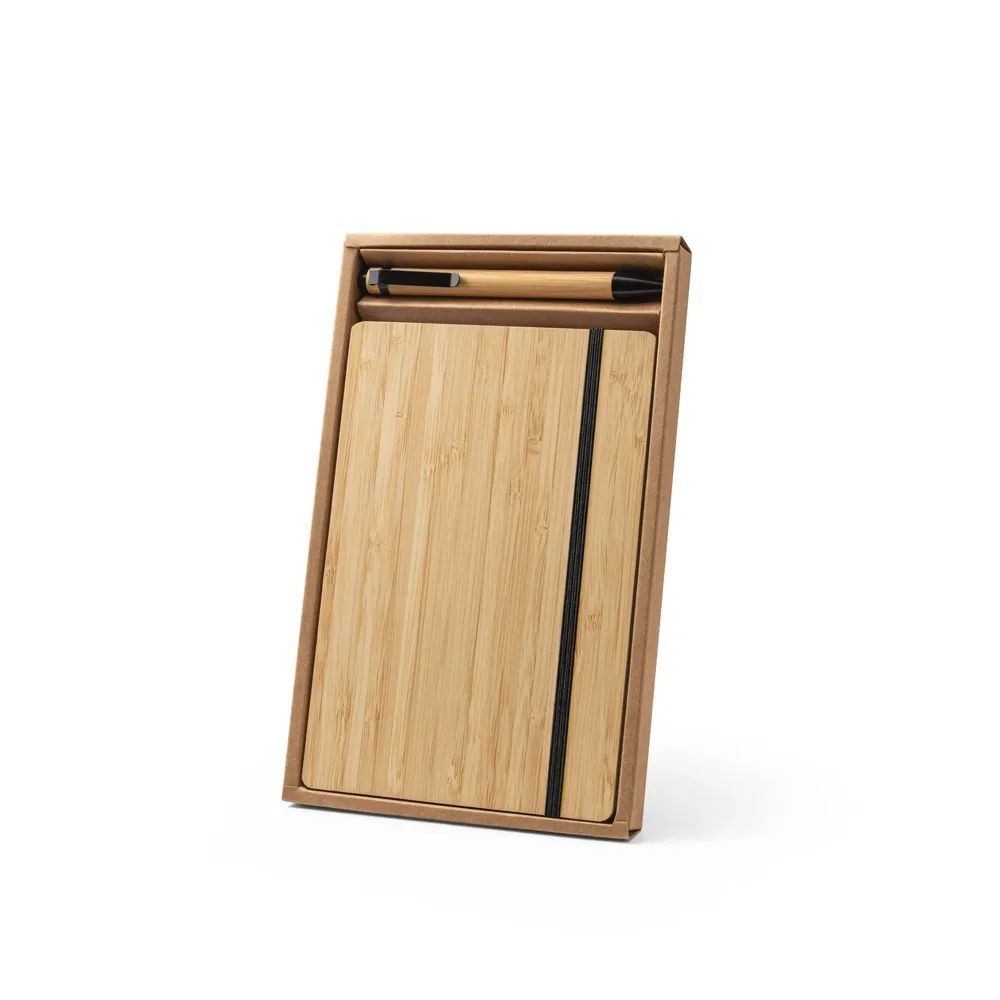GAIMAN. Conjunto de caderno A5 em bambu com páginas pautadas e esferográfica em bambu