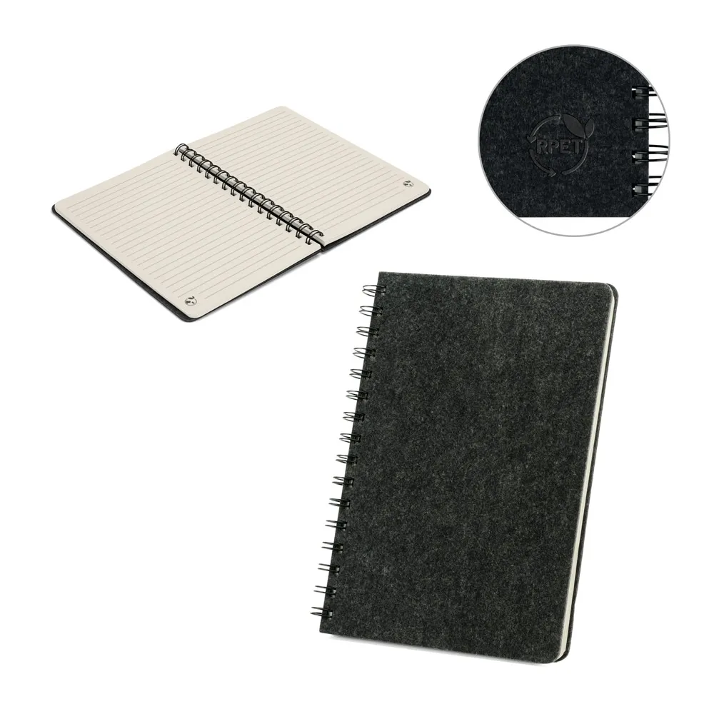 MISHIMA. Caderno A5 de capa semi-rígida em feltro 100% reciclado, com argolas e 160 páginas pautadas