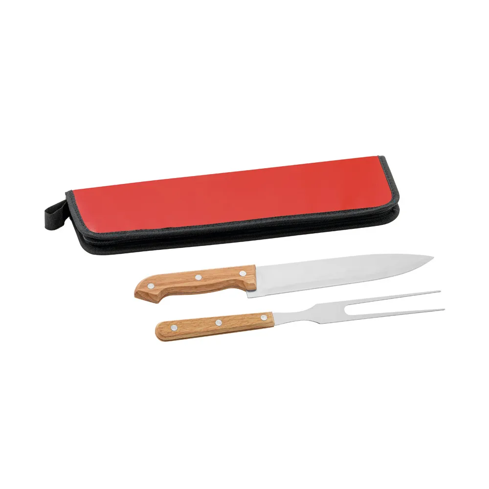 CUBAT. Kit churrasco em estojo em 210D com 2 utensílios em aço inox e madeira seringueira