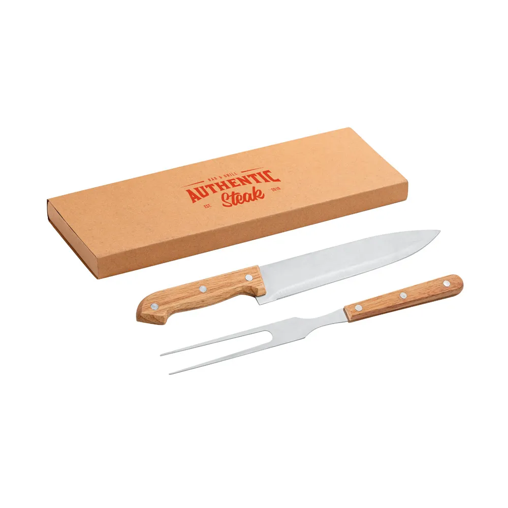 ALIOLI. Kit churrasco em caixa kraft com 2 utensílios 3m aço inox e bambu