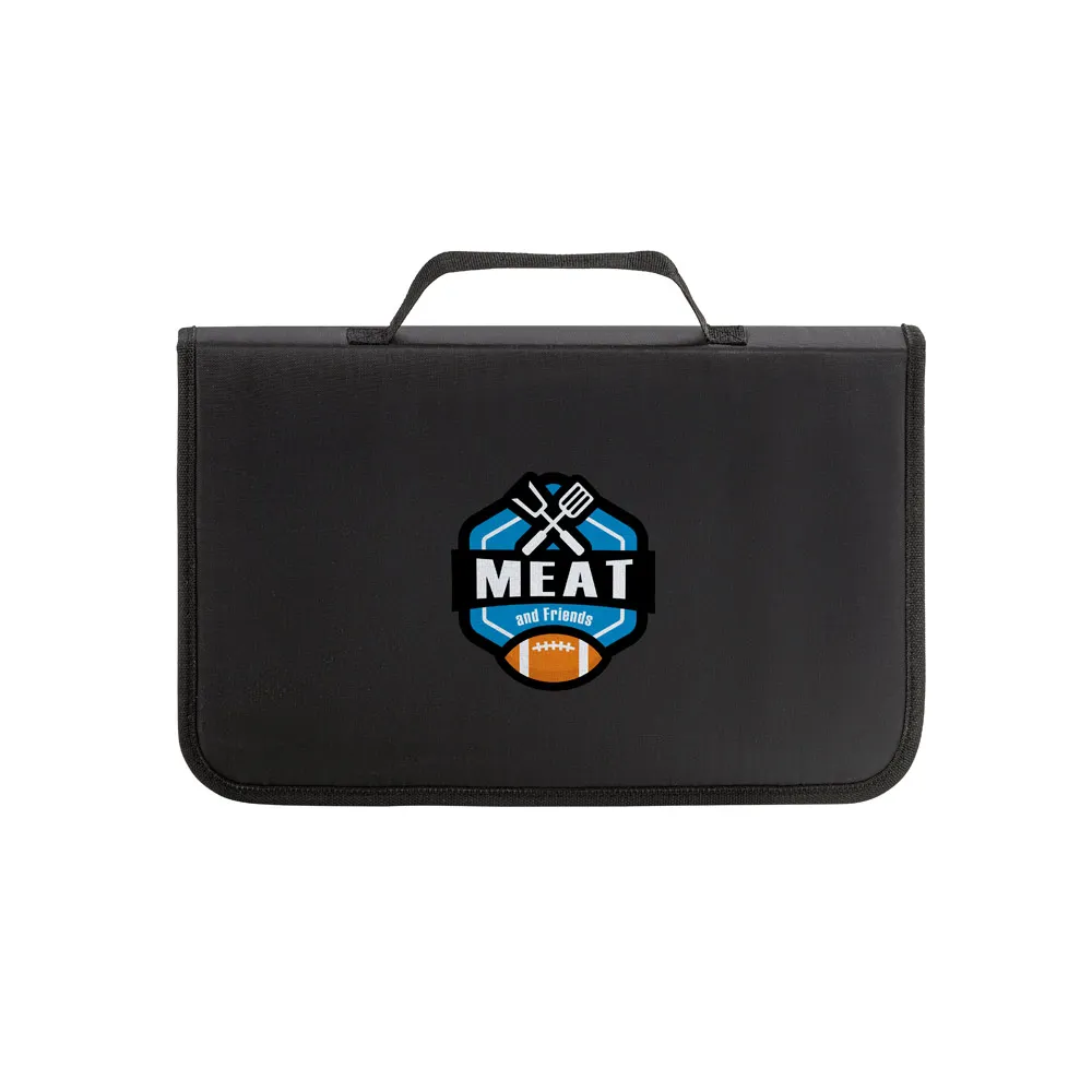 BOTALY. Kit churrasco em estojo de nylon 210D com tábua em PP e 5 utensílios em aço inox e PP