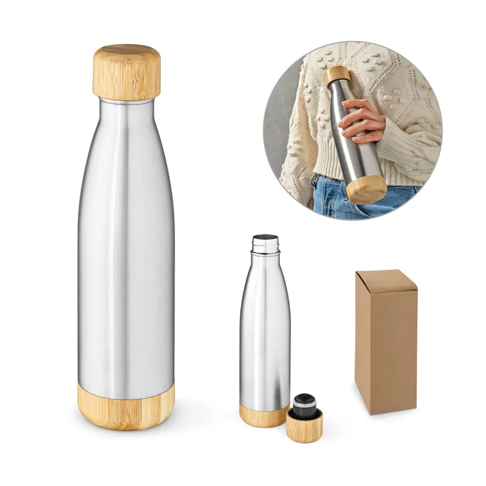 BROMELL 550. Garrafa em aço inox (90% reciclado) com tampa em bambu 550 mL-94336