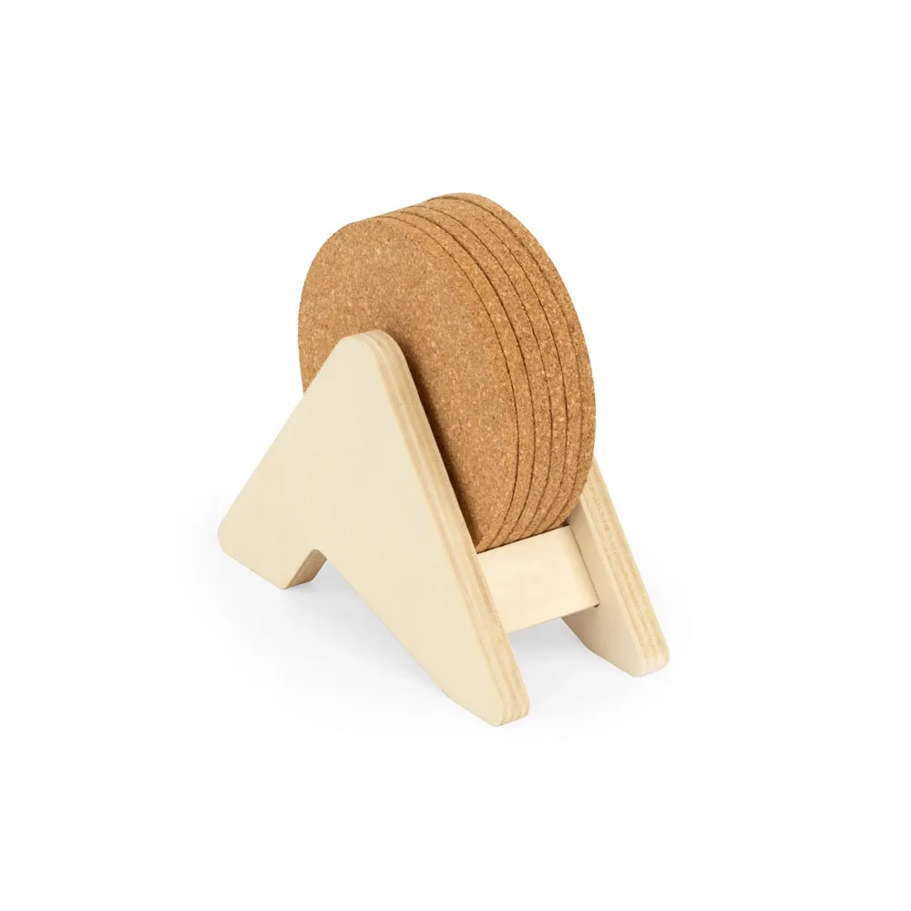 PLYCORK. Porta copos em contraplacado com 6 bases para copos em cortiça