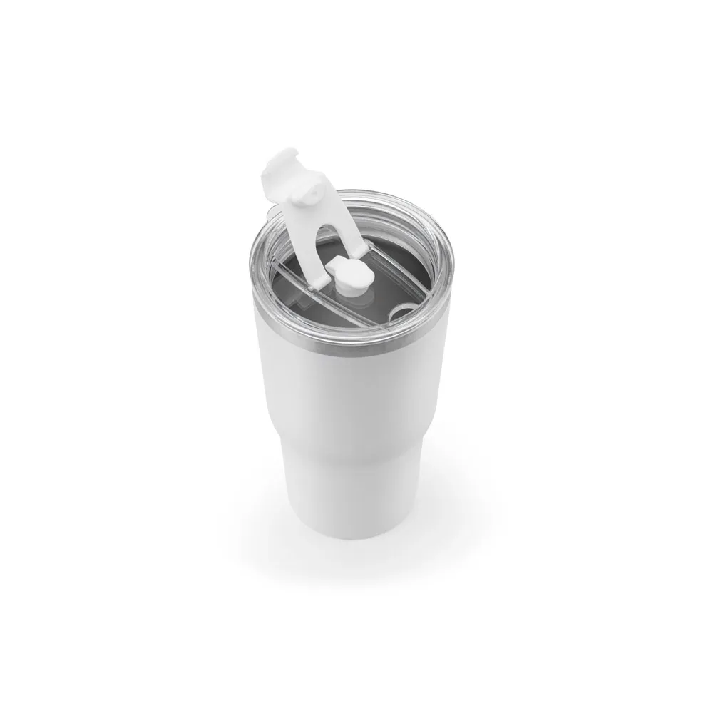 JOYNER M. Copo de viagem compacto em aço inox 91% reciclado com parede dupla isolada a vácuo e acabamento mate 600 mL