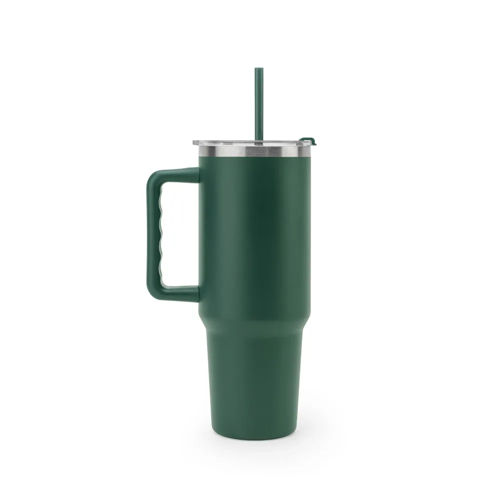 JOYNER XL. Copo de viagem de grande dimensão em aço inoxidável 91% reciclado com parede dupla isolada a vácuo e acabamento em mate 1300 mL