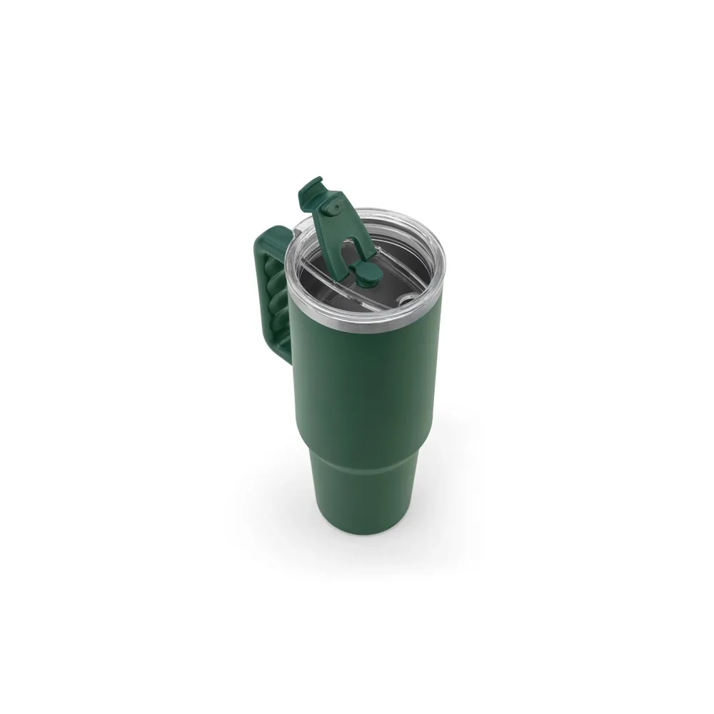 JOYNER XL. Copo de viagem de grande dimensão em aço inoxidável 91% reciclado com parede dupla isolada a vácuo e acabamento em mate 1300 mL