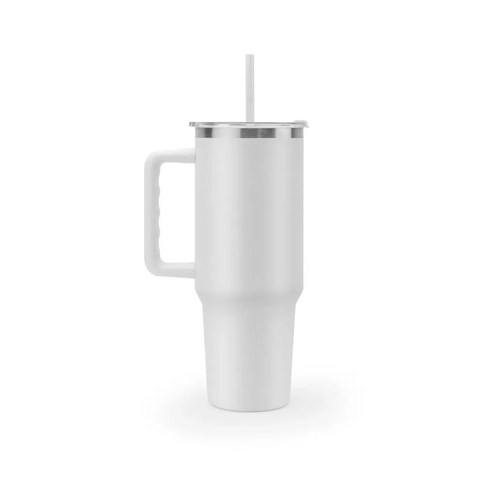 JOYNER XL. Copo de viagem de grande dimensão em aço inoxidável 91% reciclado com parede dupla isolada a vácuo e acabamento em mate 1300 mL