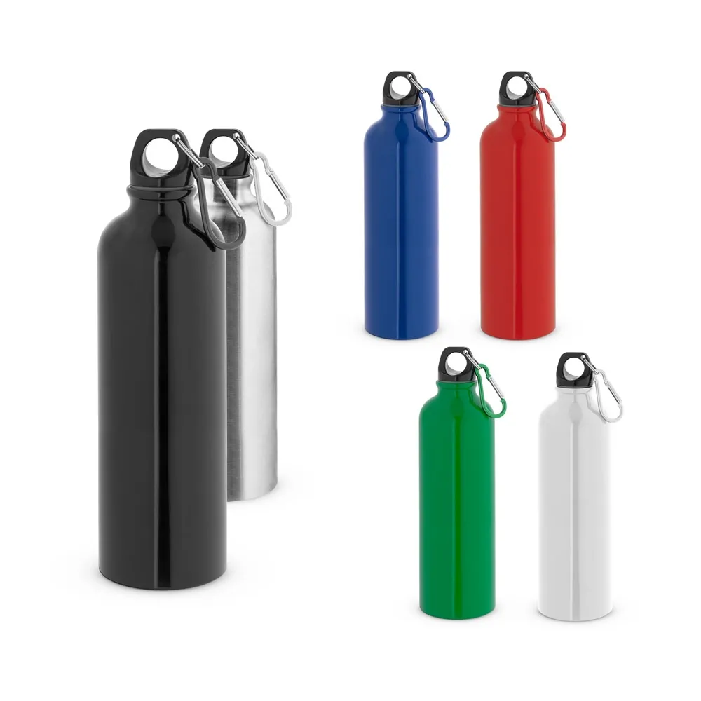 KARSTEN L. Squeeze esportiva em aço inox de parede simples com mosquetão 820 mL