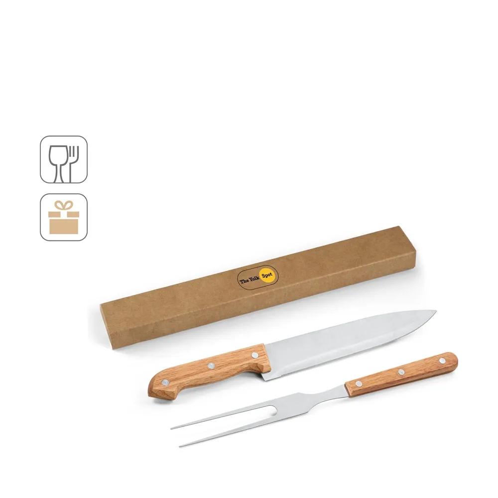 MOJO. Kit churrasco em caixa presente de papel kraft reciclado com 2 utensílios em aço inox e bambu-94399