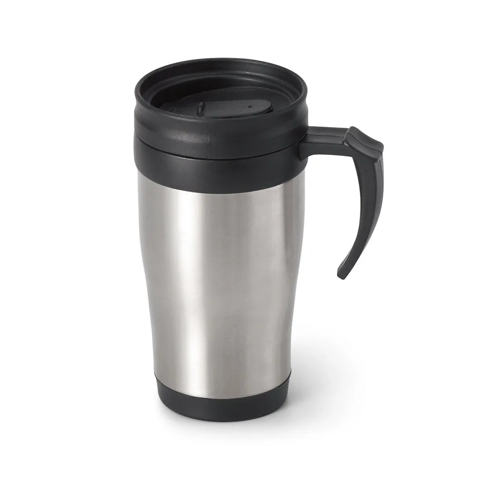 NOAH. Caneca de viagem térmica de aço inox e PP, de parede dupla isolada a ar 420 mL