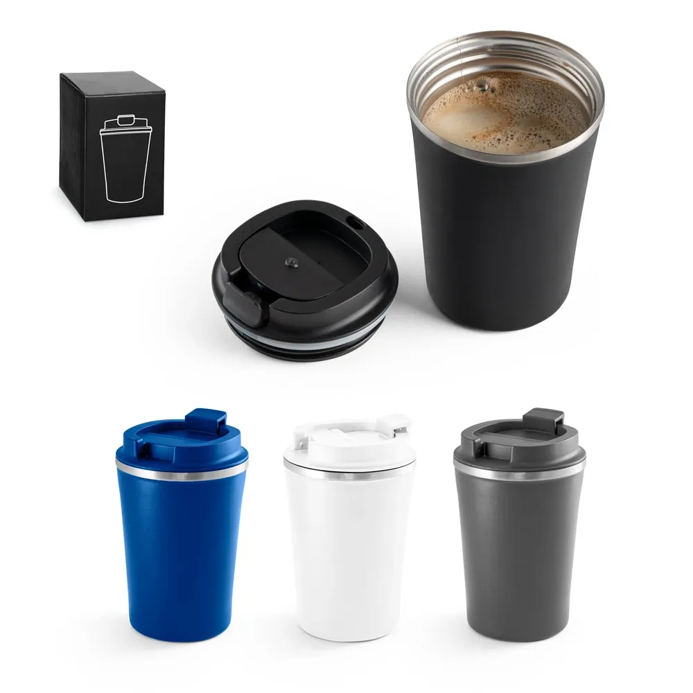 PHELPS. Copo térmico de viagem em aço inox e PP 470 mL