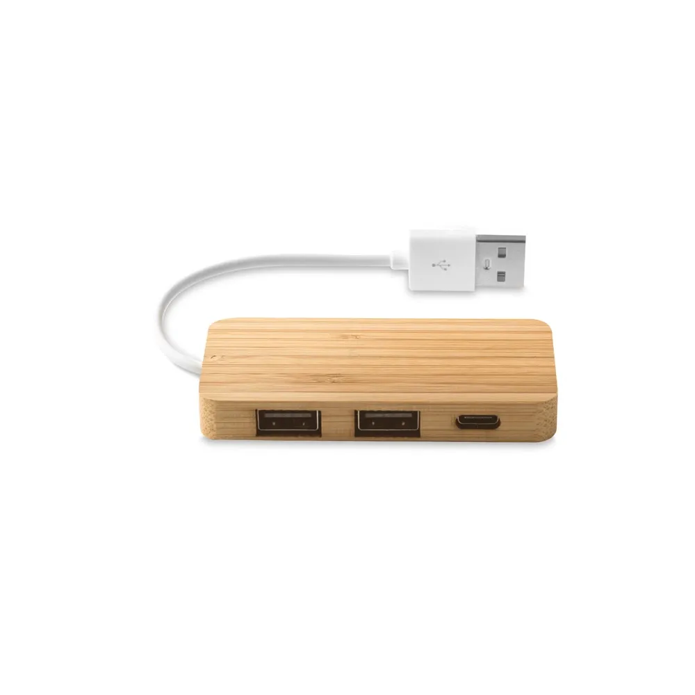 MOSER. Hub em bambu com 2 portas que permite a transferência de dados