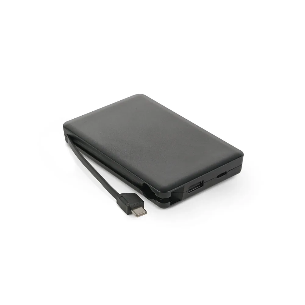 LATTES. Bateria portátil em ABS 100% reciclado, com cabo integrado e capacidade de 10 000 mAh