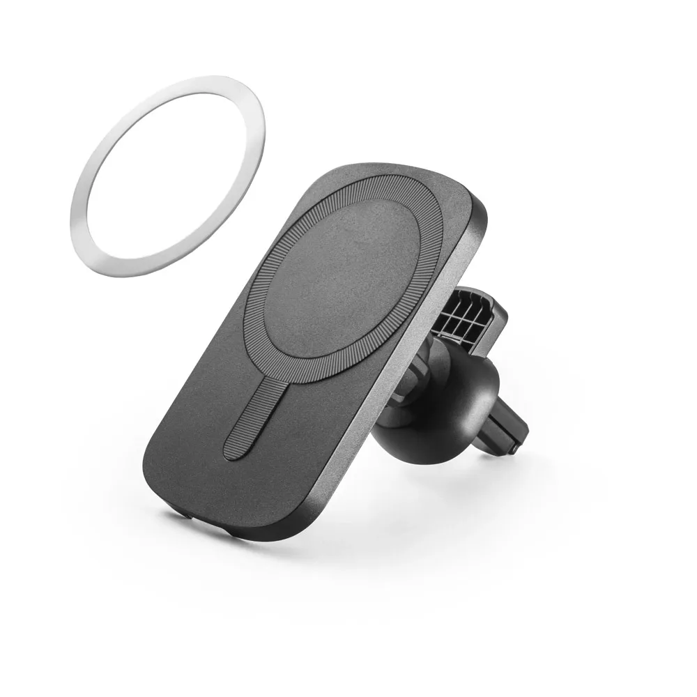 KOCH. Carregador magnético wireless super-rápido em ABS 60% reciclado e silicone com a funcionalidade de suporte para carro