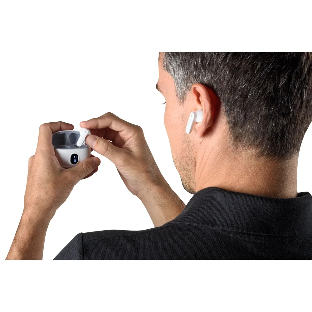 CAETANO. Fones de ouvido wireless em ABS 100% reciclado e autonomia de 4h
