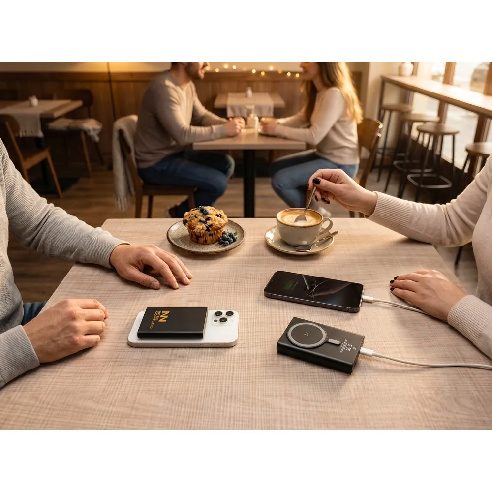 WRIGHT 10. Bateria portátil magnética com carregamento super-rápido em alumínio reciclado e ABS reciclado (10 000 mAh)