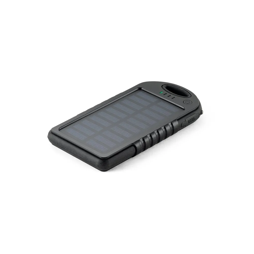 DAY. Bateria portátil solar em ABS com painel solar, LED e capacidade de 2 000 mAh