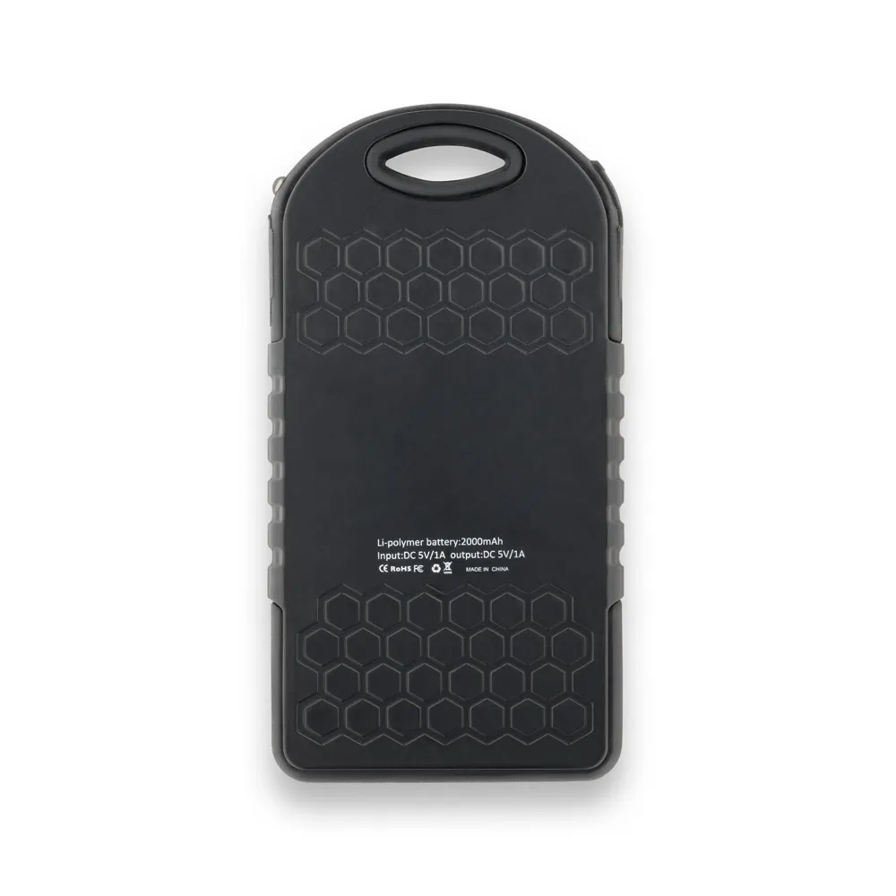 DAY. Bateria portátil solar em ABS com painel solar, LED e capacidade de 2 000 mAh