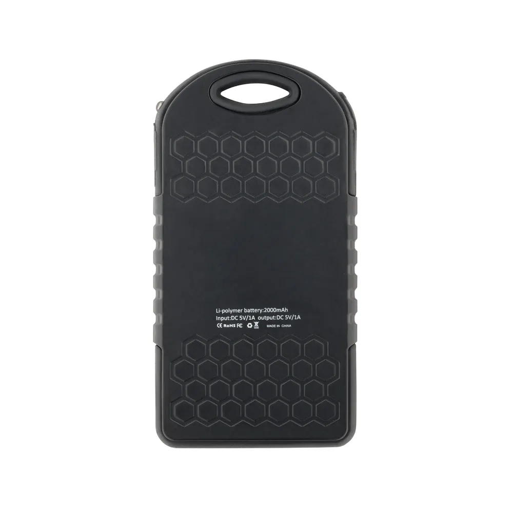 DAY. Bateria portátil solar em ABS com painel solar, LED e capacidade de 2 000 mAh