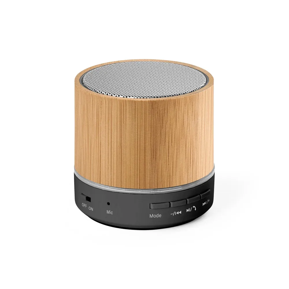RE-GLASHOW. Caixa de som portátil em bambu e ABS 100% reciclado com microfone e autonomia de 4h30