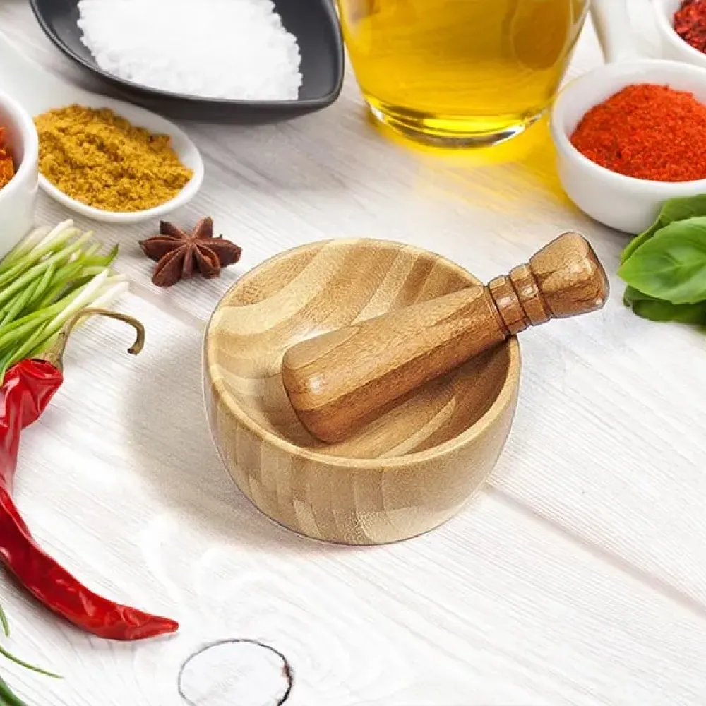 AMASSADOR DE TEMPEROS EM BAMBU COM PILÃO DE 10CM