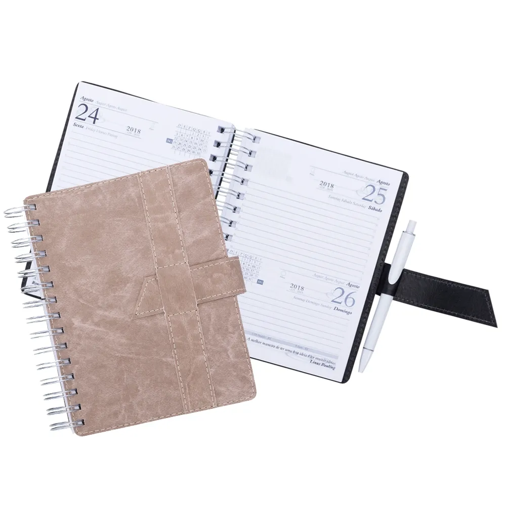 #Agenda Wire-o com Fecho e Suporte para Caneta