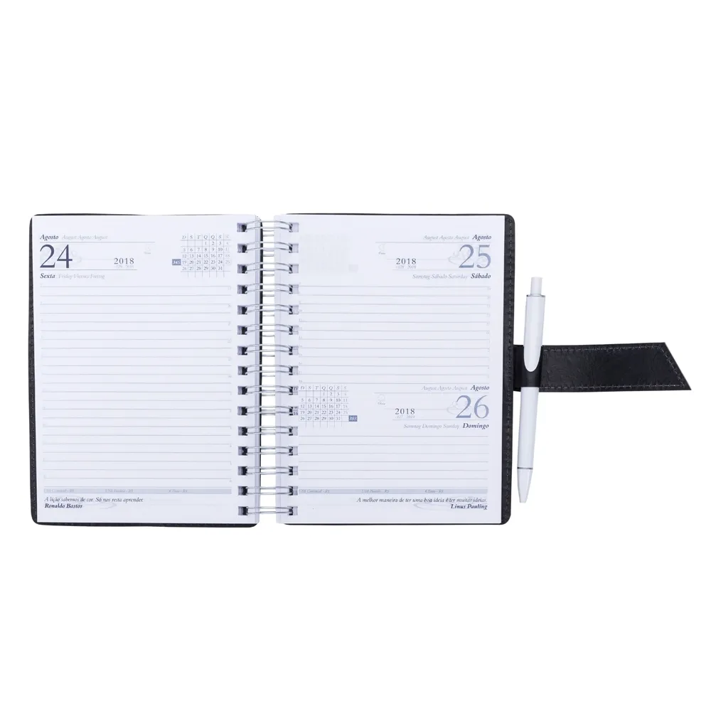 #Agenda Wire-o com Fecho e Suporte para Caneta