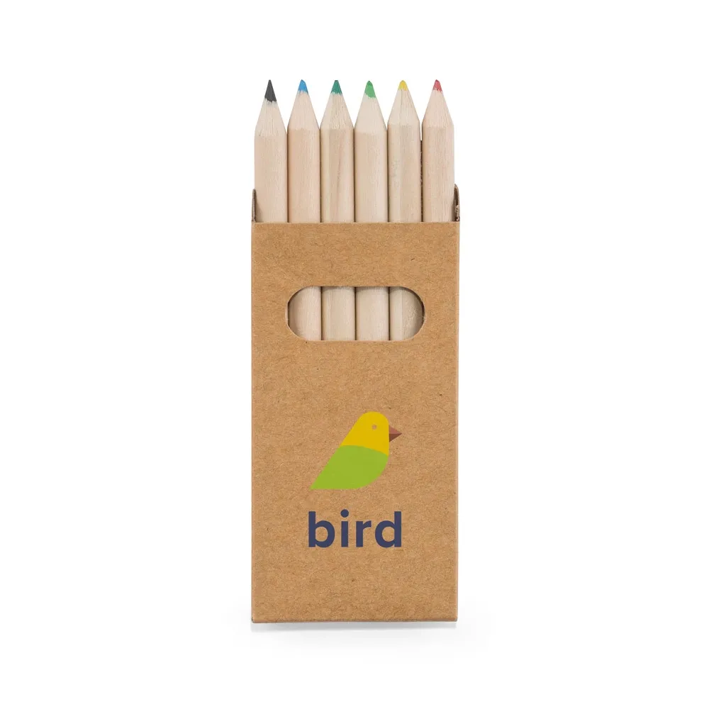 BIRD. Caixa de cartão com 6 mini lápis de cor