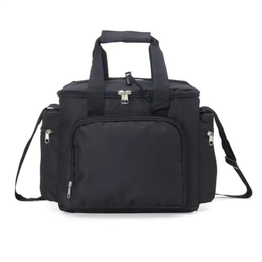 BOLSA TÉRMICA PRETA EM POLYESTER 600D, 300D E PEVA - 15L