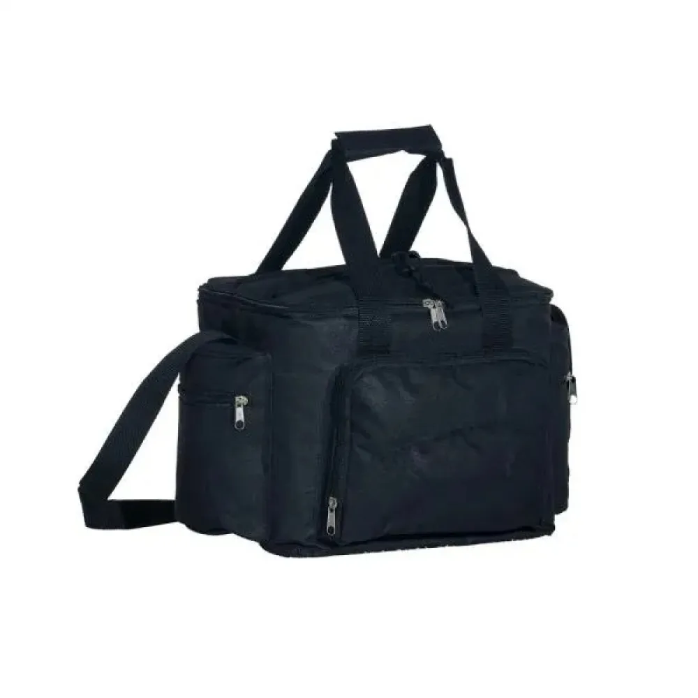 BOLSA TÉRMICA PRETA EM POLYESTER 600D, 300D E PEVA - 15L