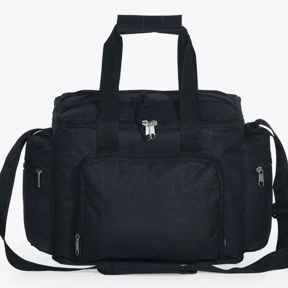 BOLSA TÉRMICA PRETA EM POLYESTER 600D, 300D E PEVA - 15L