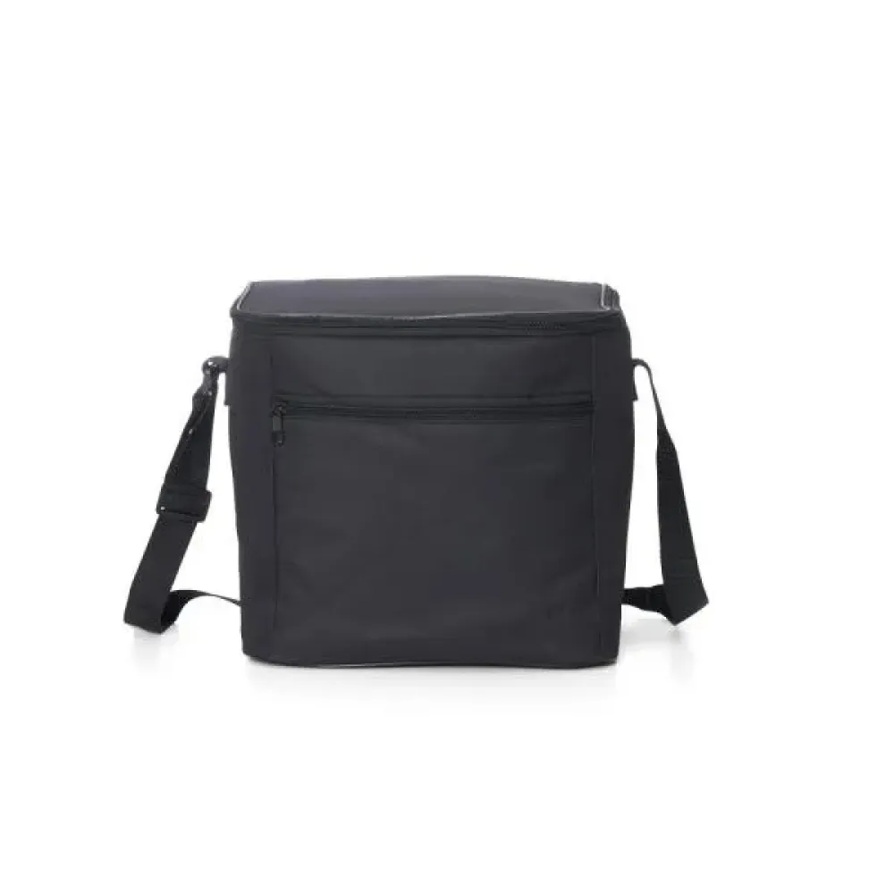 BOLSA TÉRMICA PRETA EM POLYESTER 600D/PEVA - 27X20X25CM