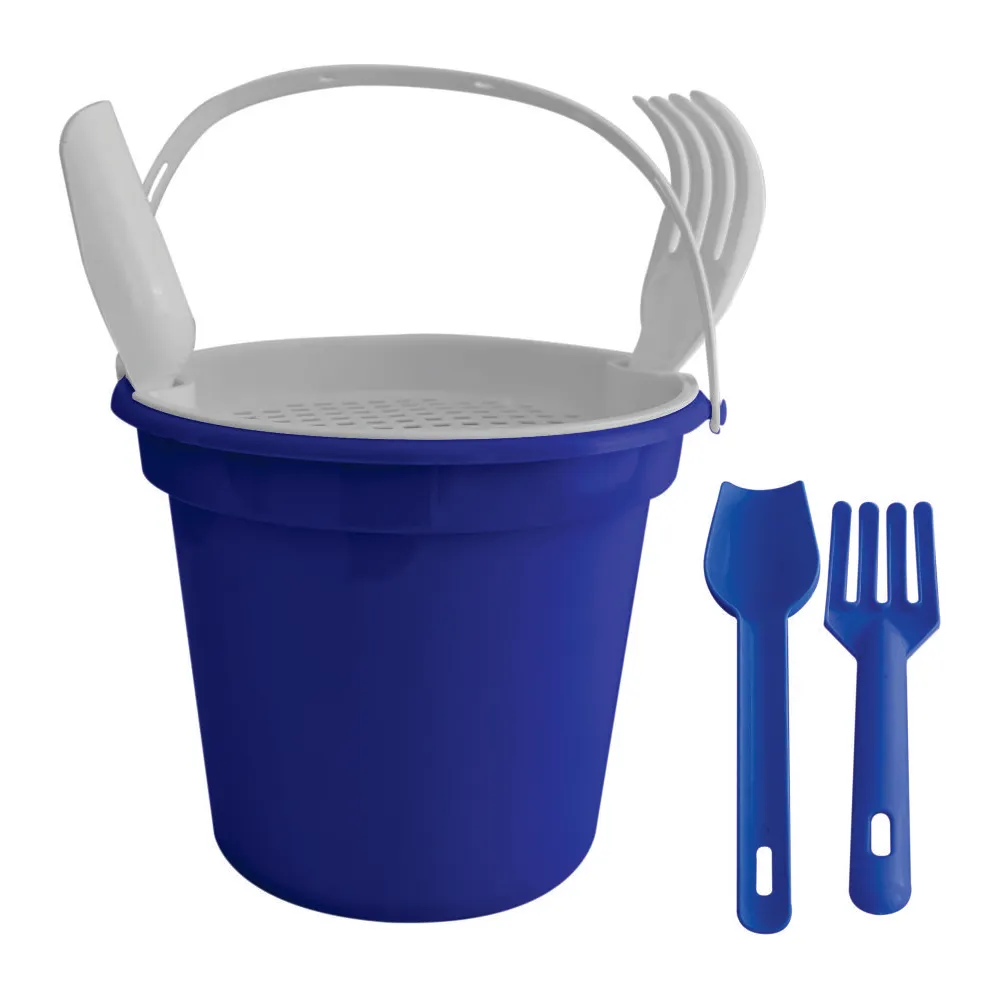 Balde de Praia com peneira, pá e rastelo