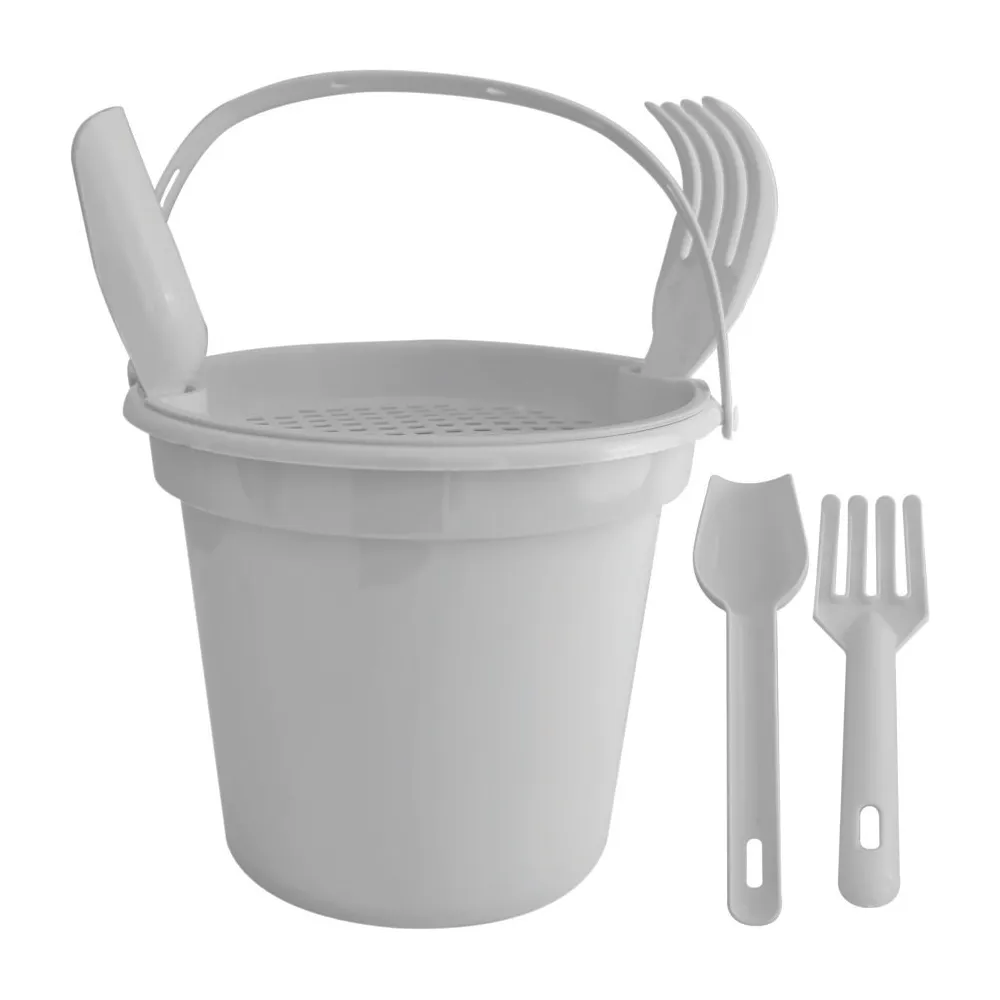 Balde de Praia com peneira, pá e rastelo