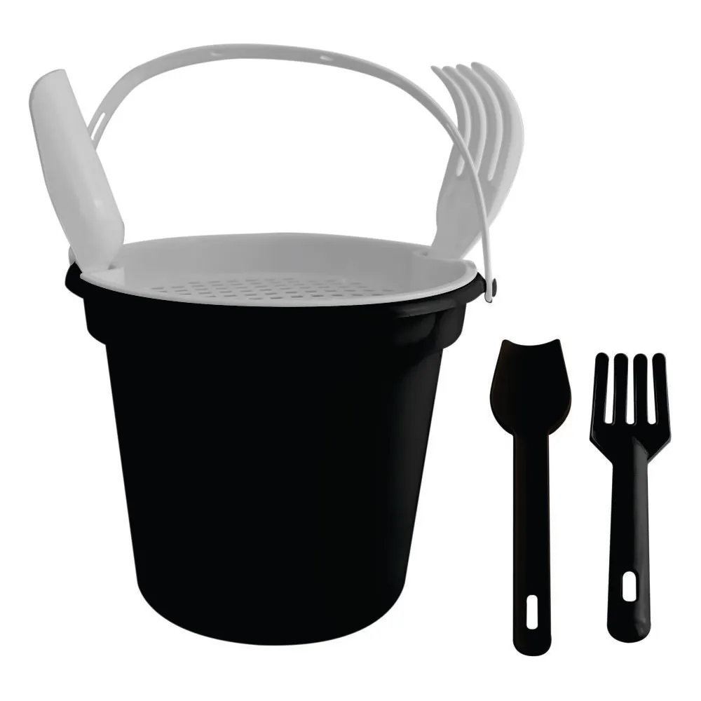 Balde de Praia com peneira, pá e rastelo