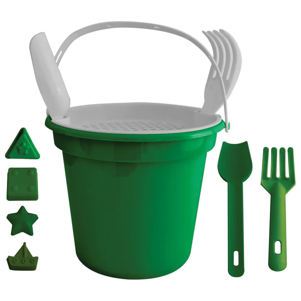 Balde de Praia com peneira, pá e rastelo e 1 forma-LN27FB041