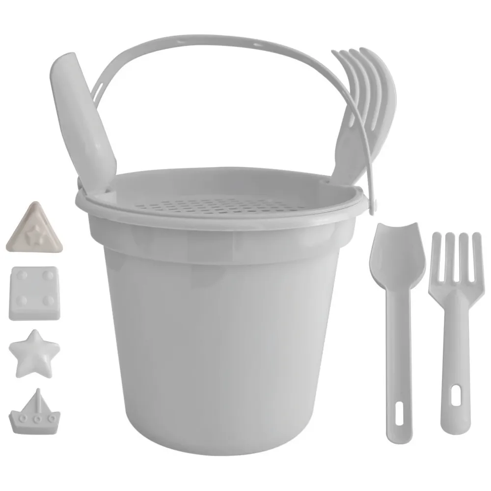 Balde de Praia com peneira, pá e rastelo e 1 forma