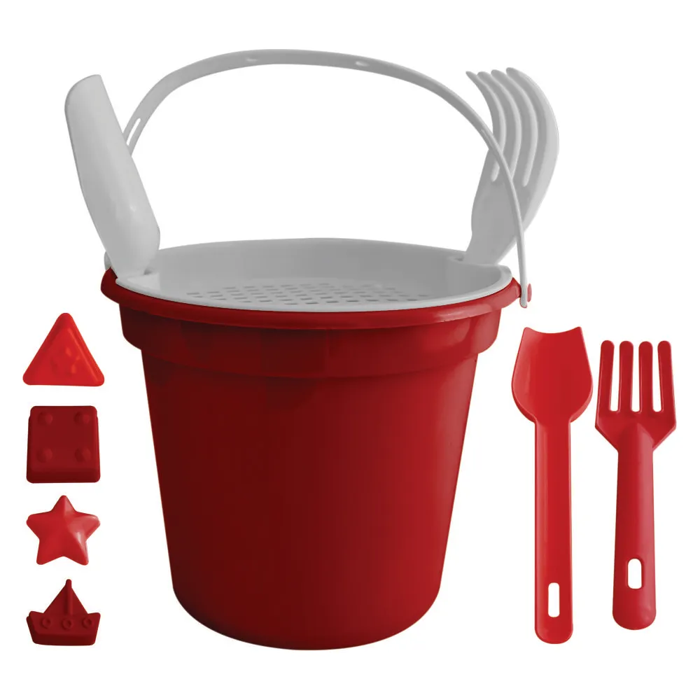 Balde de Praia com peneira, pá e rastelo e 1 forma