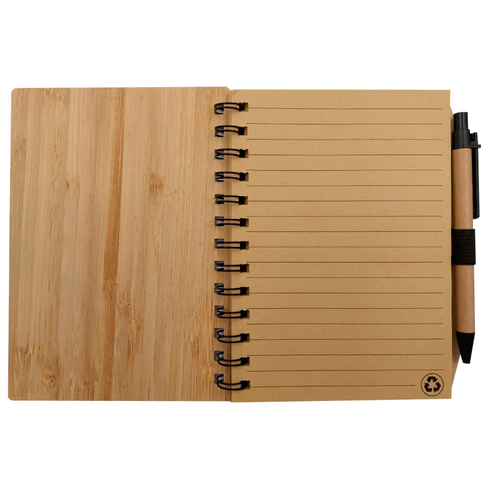 Bloco de Notas Ecológico Em Bambu Com Caneta 