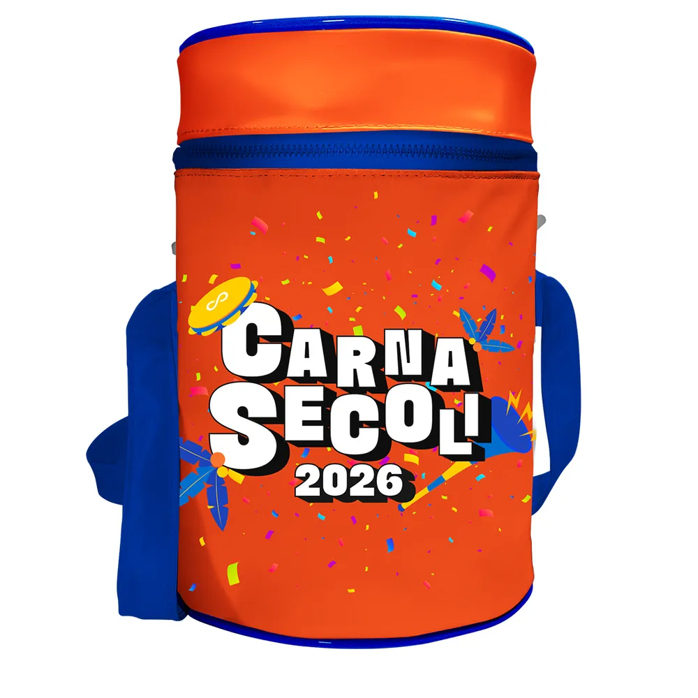 Bolsa térmica cilíndrica com tampa de zíper 360°