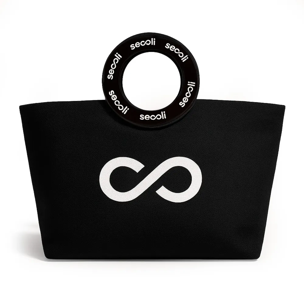 Bolsa com Alças Circulares e Estampa Infinito