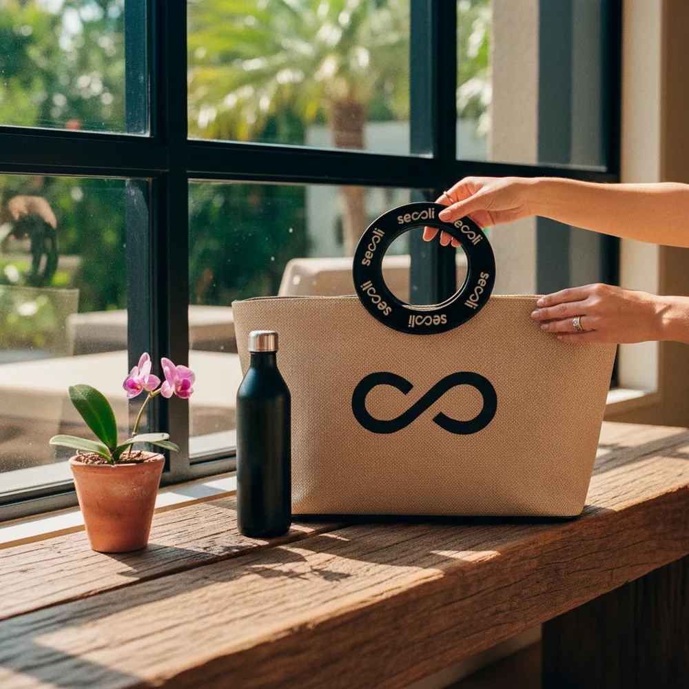 Bolsa com Alças Circulares e Estampa Infinito