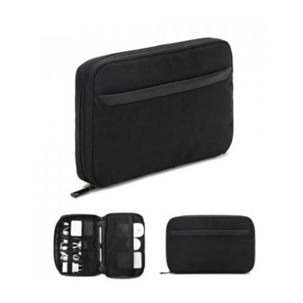 Bolsa organizadora espaçosa para acessórios tecnológicos em couro ecológico-BLO01