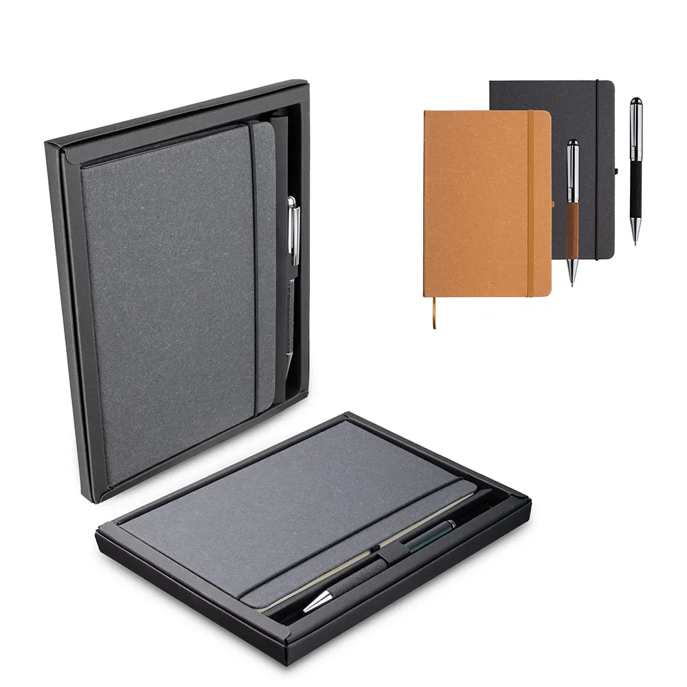 Kit Escritório A5 Capa em Couro Reciclado e Caneta Metalica