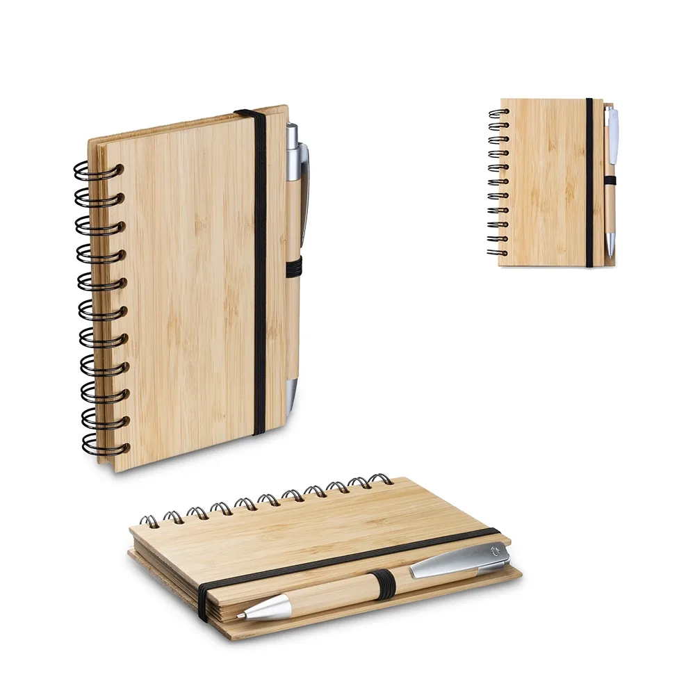 Caderno A6 Capa em Bambu com caneta (14x09cm)