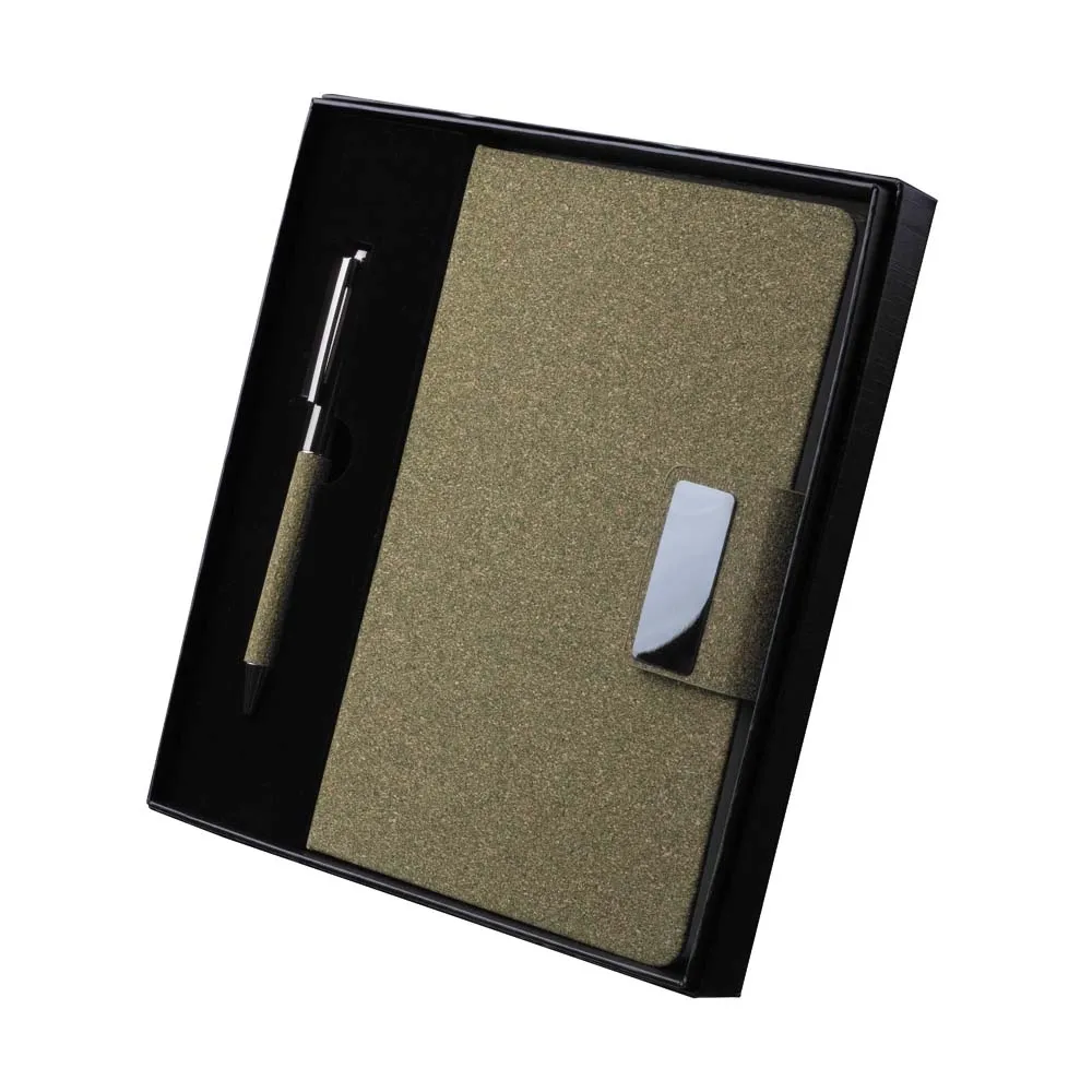 Kit escritório em PU e fibra de café ou chá e Caneta Metalica-CAD445